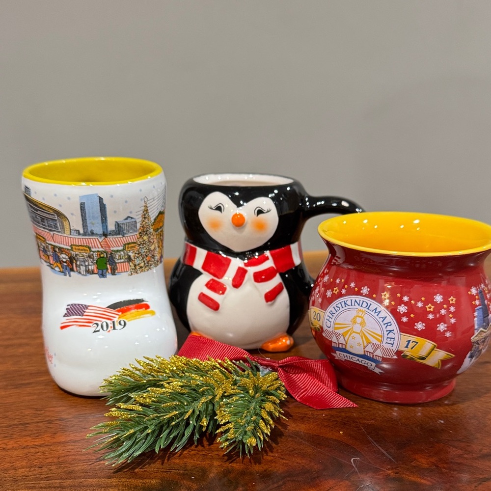 3 Christkindle Market Festive Holiday Mugs perfect for hot Chocolate